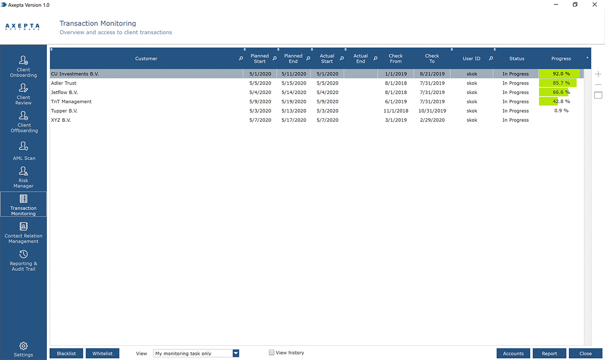 transaction monitoring application screenshot